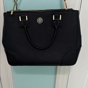 Tory Burch Black Saffiano Robinson double zip tote
